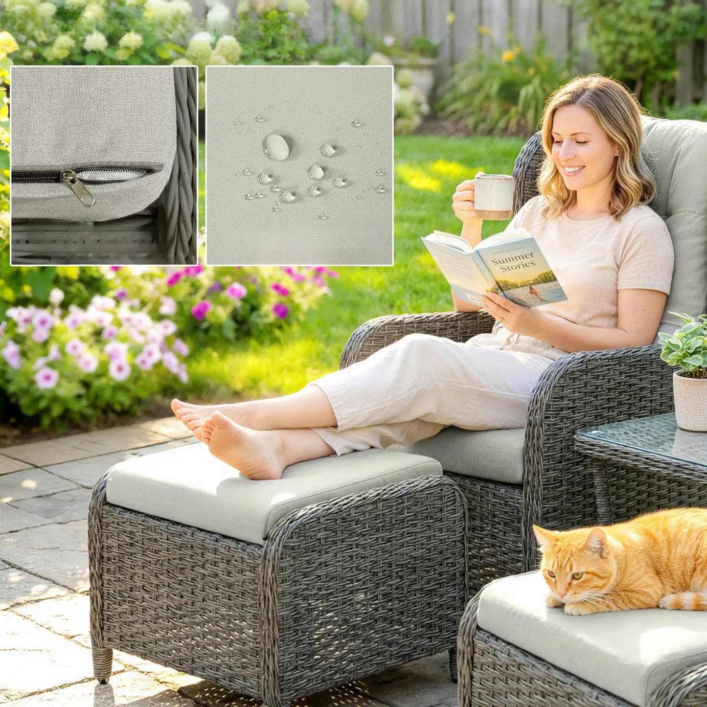 The Salcombe 5-Piece Reclining Companion Set in Pebble Grey & Soft Cream