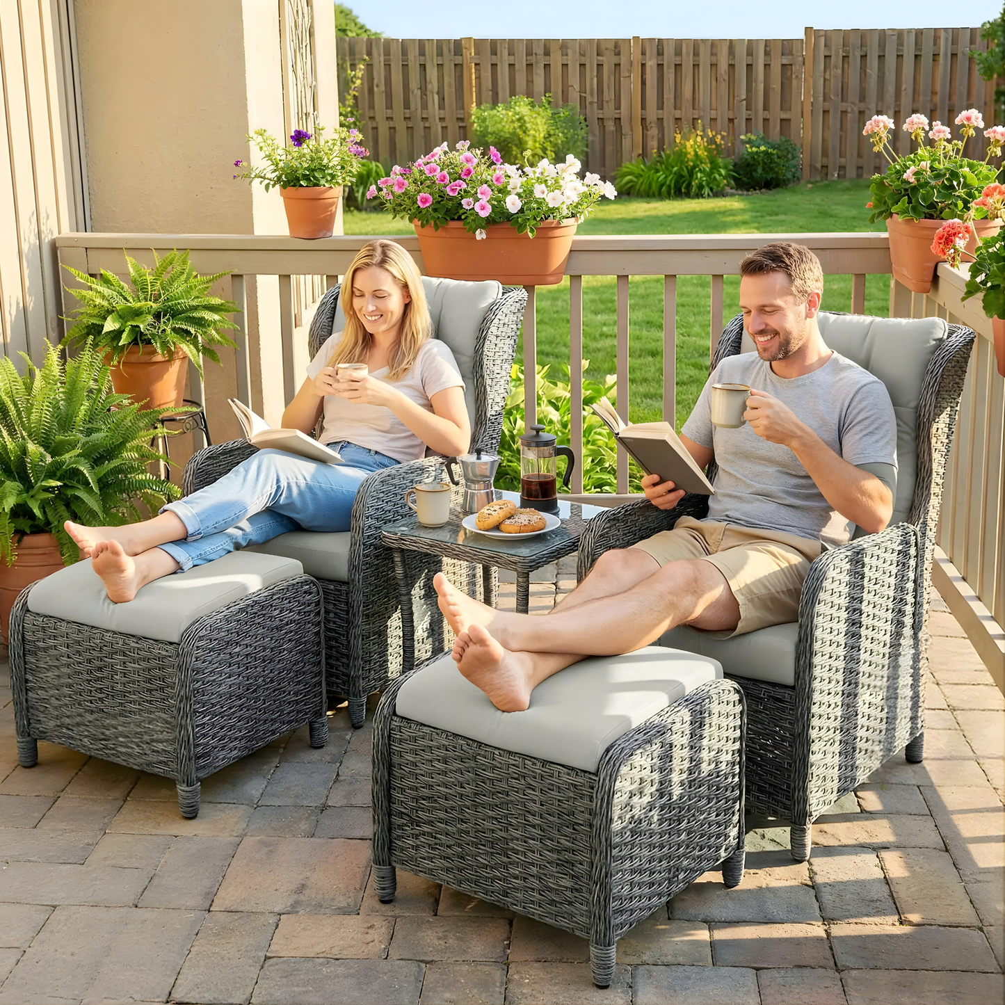 The Salcombe 5-Piece Reclining Companion Set in Pebble Grey & Soft Cream