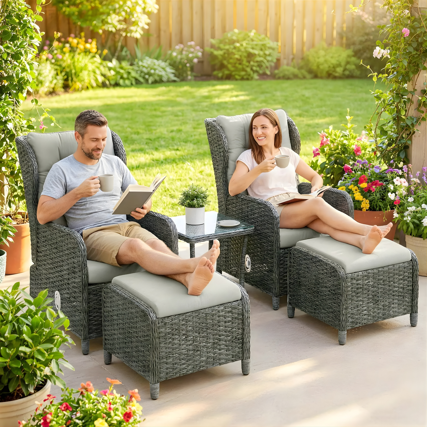 The Salcombe 5-Piece Reclining Companion Set in Pebble Grey & Soft Cream