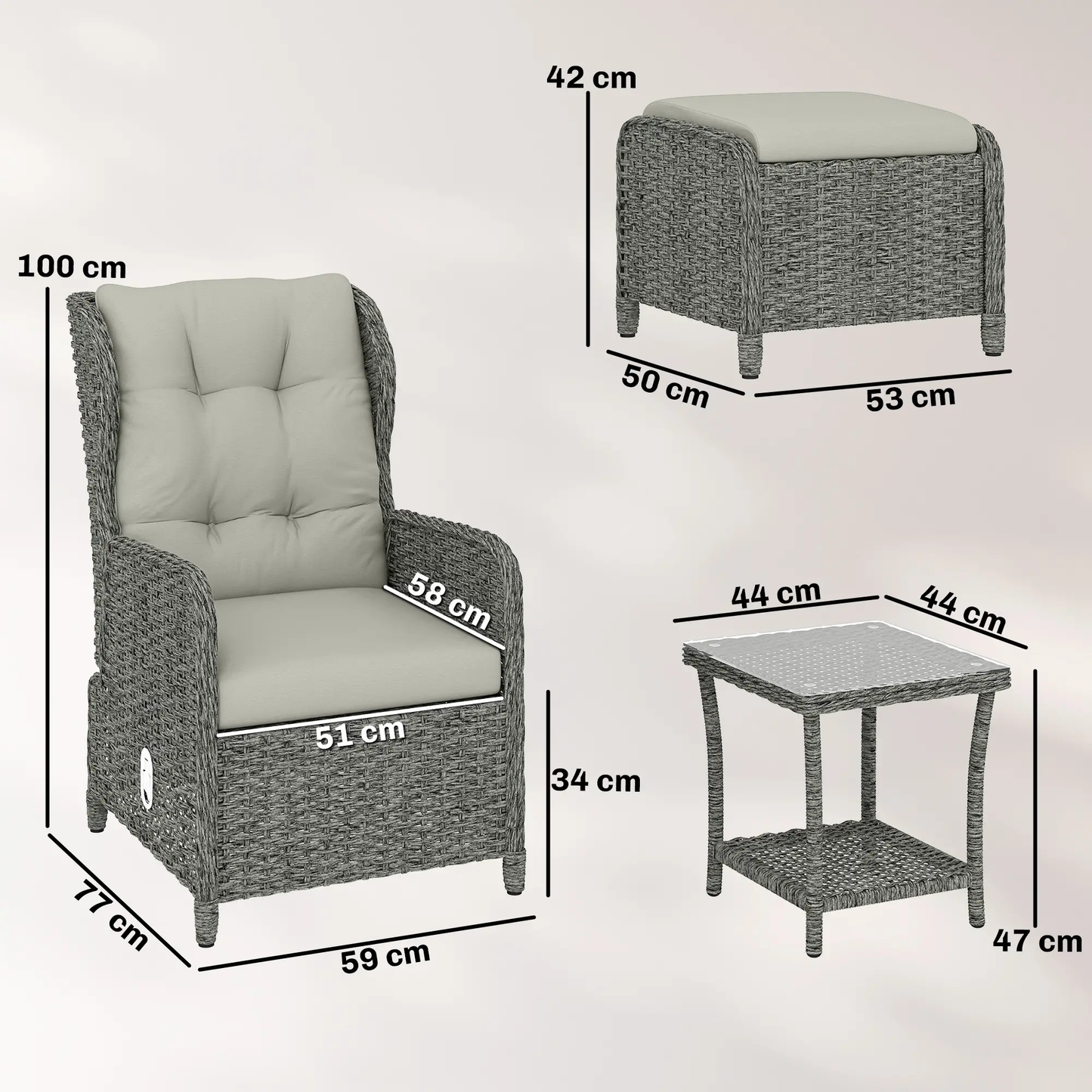 The Salcombe 5-Piece Reclining Companion Set in Pebble Grey & Soft Cream