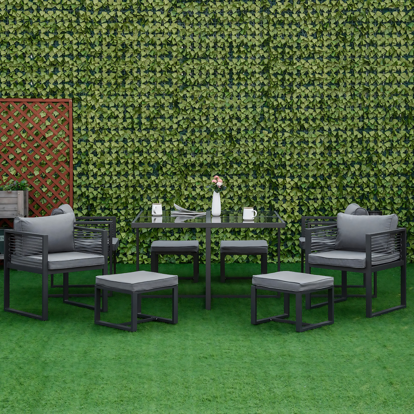The Siena 9-Piece Architectural Cube Dining Set in Slate Grey