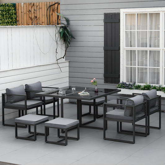 The Siena 9-Piece Architectural Cube Dining Set in Slate Grey