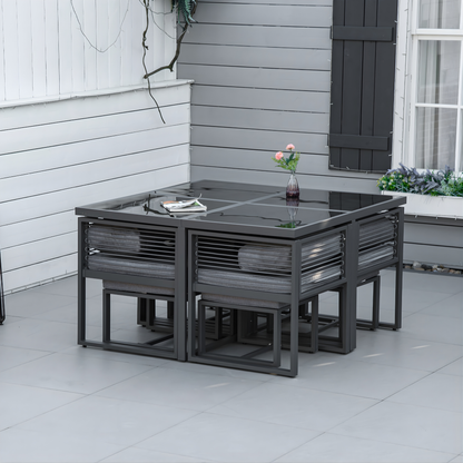 The Siena 9-Piece Architectural Cube Dining Set in Slate Grey