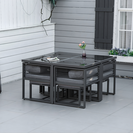 The Siena 9-Piece Architectural Cube Dining Set in Slate Grey