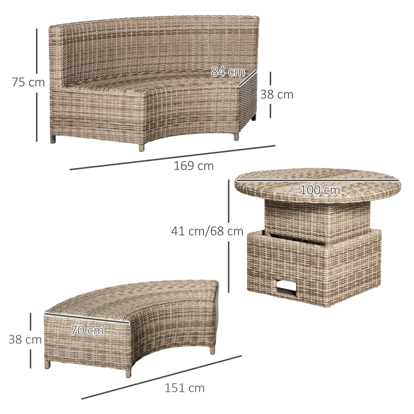 The Sorrento 5-Piece Aluminium & Rattan Transforming Daybed