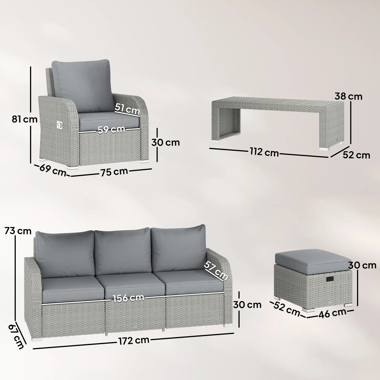 The Sorrento 6-Piece Reclining Lounge Set in Slate Grey