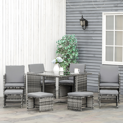 The Torino 9-Piece Rattan Cube Dining Set in Mixed Grey