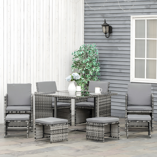 The Torino 9-Piece Rattan Cube Dining Set in Mixed Grey