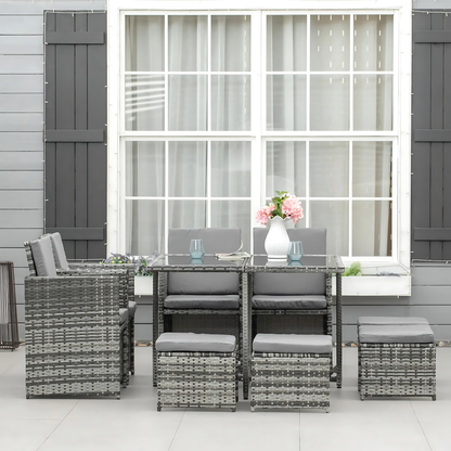 The Torino 9-Piece Rattan Cube Dining Set in Mixed Grey
