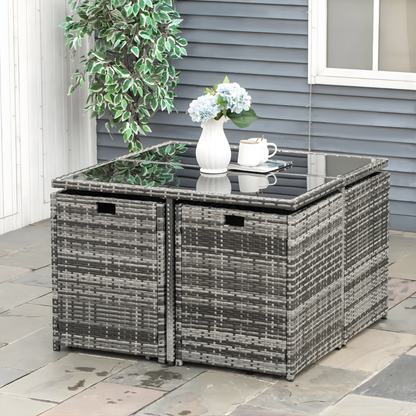 The Torino 9-Piece Rattan Cube Dining Set in Mixed Grey