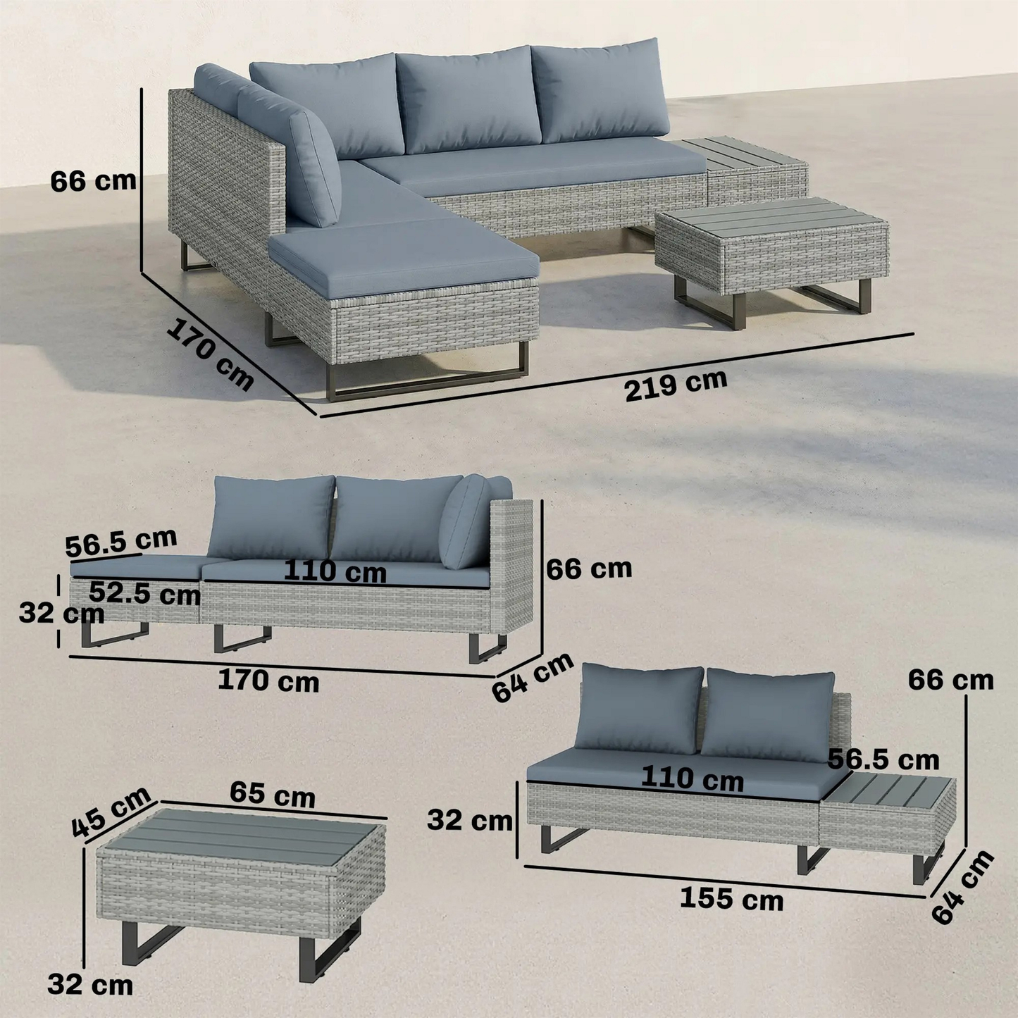 The Verona 5-Seater Transformable Corner Set in Grey