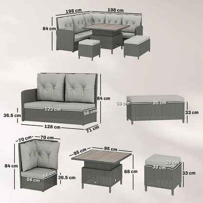 The Verona 6-Piece Rising Table Corner Dining Set in Stone Grey & Cream